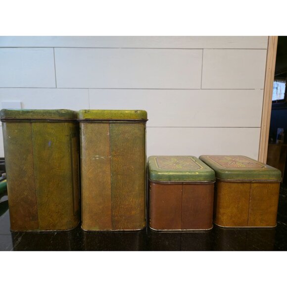 Retro Kitchen Tin Canister Set Coffee, Tea, Sugar & Flour Tins Vintage 1970s Sty - Picture 9 of 16